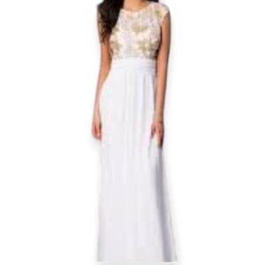 TAWNY WHITE & GOLD SEQUIN GOWN SZ.S EUC.
